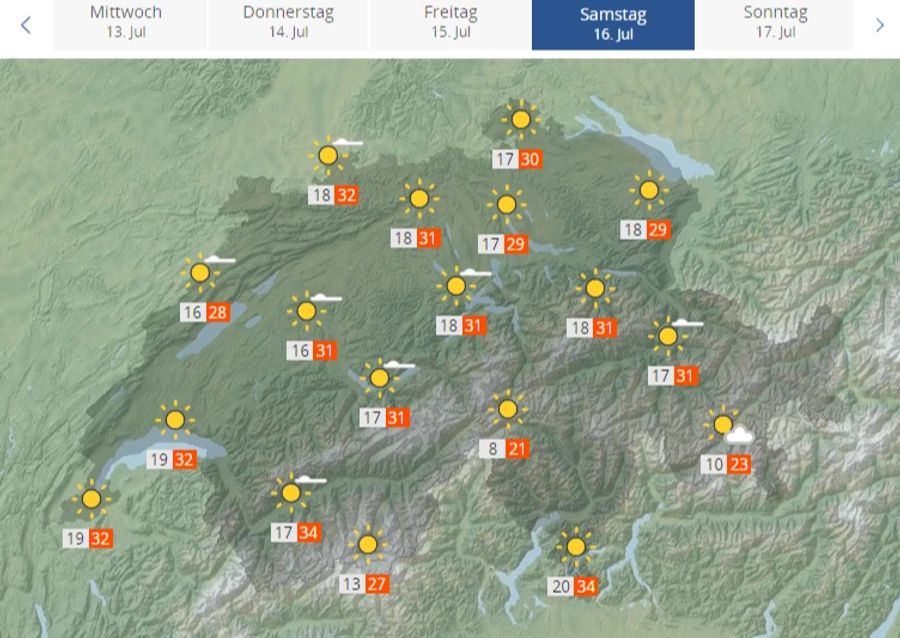 Am Freitag und Samstag sinken die Temperaturen – heiss bleibt es trotzdem.