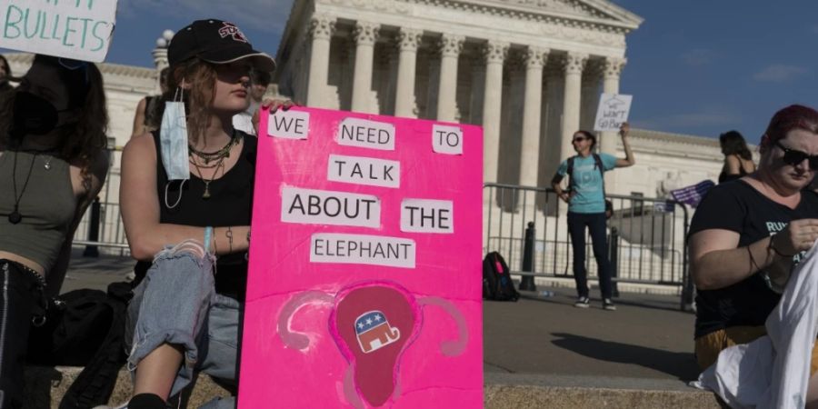 Demonstrantinnen protestieren vor dem Obersten Gerichtshof der USA in Washington für das Recht auf Abtreibung. Foto: Alex Brandon/AP/dpa