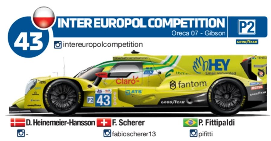 Fabio Scherer startet im Inter-Europol-Oreca mit der Startnummer 43.