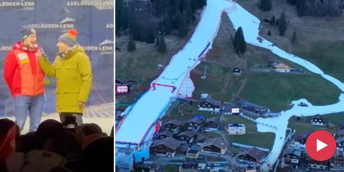 Morgen Riesen-Favorit - Hier «jutzt» Odermatt für die Fans in Adelboden