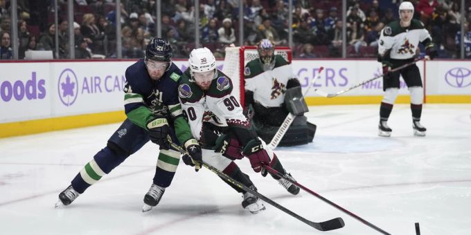 Janis Moser (vorne) muss mit den Arizona Coyotes in der NHL unten durch. (Archivbild) NHL