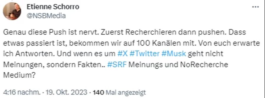 Dieser User nervt sich über die Berichterstattung des SRF.