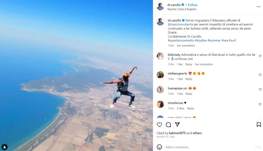 Auch Skydiving scheint eines der Hobbys des neuen Hunziker «Dottore Amore» zu sein.