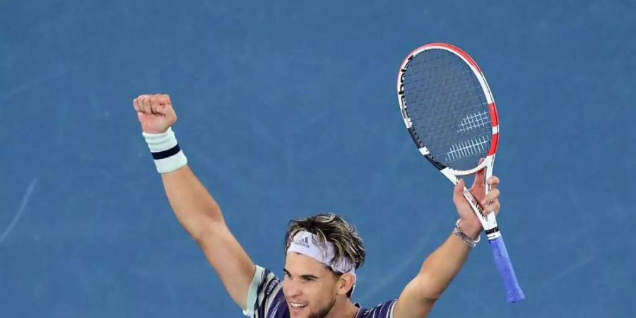 Nach dem Sieg im Halbfinale geht es für Dominic Thiem nun gegen Novak Djokovic. Foto: Lukas Coch/AAP/dpa