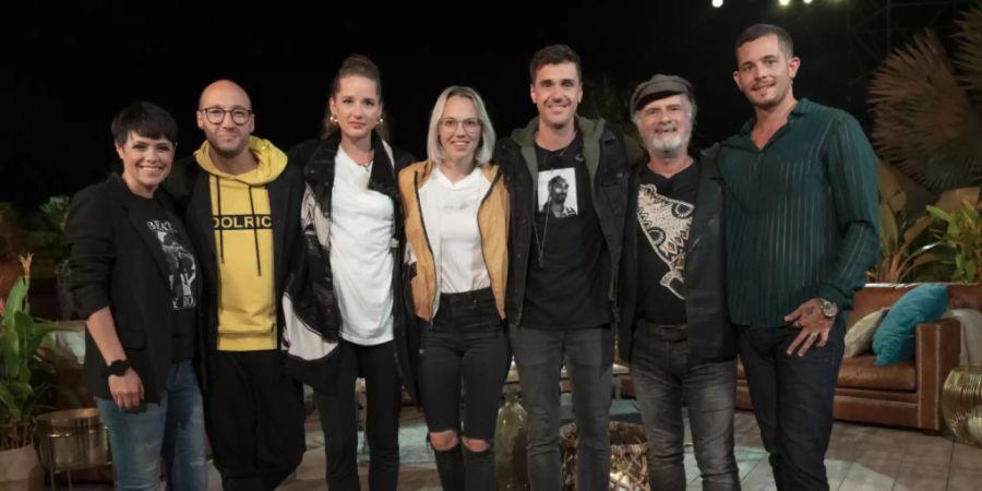 «Sing meinen Song»-Teilnehmende, Chartstürmer, Freunde fürs Leben: Francine Jordi, Ritschi, Steff la Cheffe, Stefanie Heinzmann, Seven, Marc Storace, Loco Escrito (v.l.n.r.).