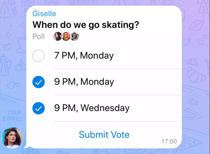 Durch die Auswahl mehrerer Antworten wird die gemeinsame Terminfindung vereinfacht. Telegram Umfrage Termine Tabelle