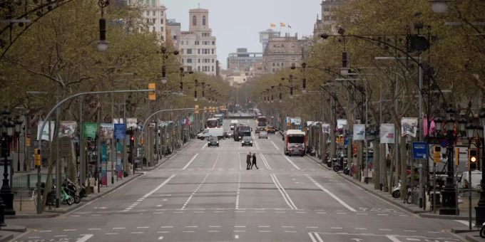 Leere Strassen in Barcelona, Spanien. Coronavirus in Spain