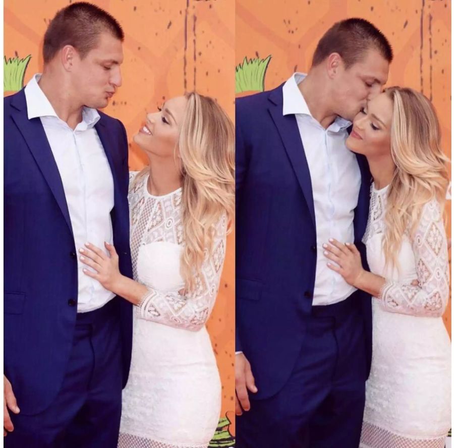 Rob Gronkowskis (28) kann trotz seiner Gehirnerschütterung am Super Bowl für die Patriots auflaufen. Unterstürzt wird er vom ehemaligen Cheerleader der Patriots Camille Kostek (25). 2017 stand sie für die «Sport Illustrated Swimsuit Edition» vor der Kamera.