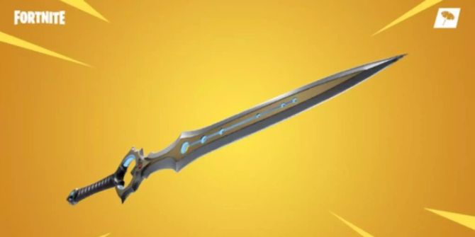 Fortnites «Infinity Blade» auf gelbem Hintergrund.