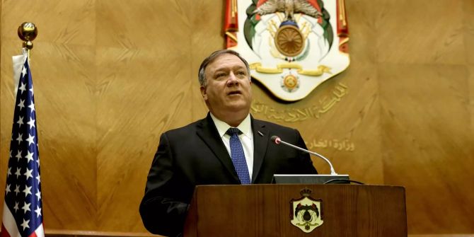 US-Aussenminister Mike Pompeo bei einer Pressekonferenz in Jordanien.