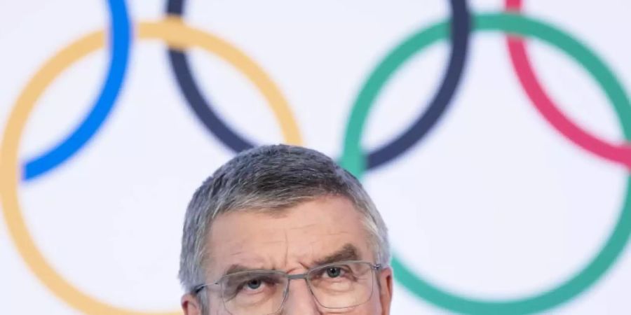 Thomas Bach wendete sich an die Athleten. Foto: Jean-Christophe Bott/KEYSTONE/dpa