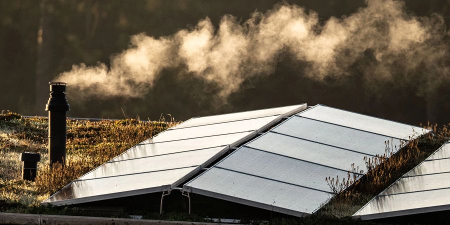 Der Schornstein einer Gastherme für die Heizung und die Warmwasserbereitung dampft Morgen auf dem Dach eines Frankfurter Reihenhauses. Gas sollinfolge einer Mehrwertsteuersenkung billiger werden.