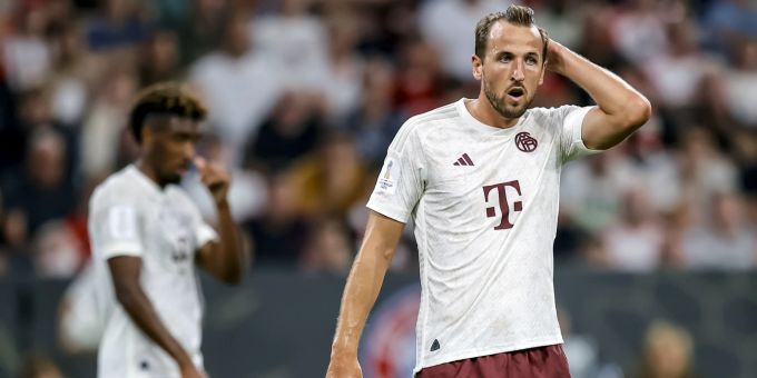 Harry Kane im Einsatz für Bayern München im Supercup gegen RB Leipzig. Harry Kane Bayern München