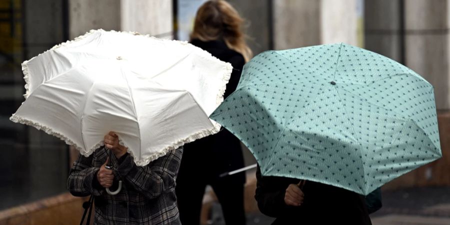 Frauen Regenschirme Wetter Wind