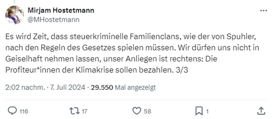 Weiter nennt sie den Spuhler Familienclan «steuerkriminell».