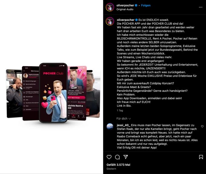 Oliver Pocher startet seinen eigenen Streaming-Dienst mit App. Oliver Pocher