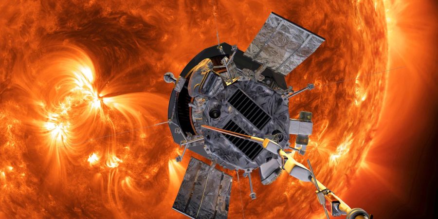 Die Computergrafik zeigt die «Parker Solar Probe»-Sonde  auf dem Weg zur Sonne.