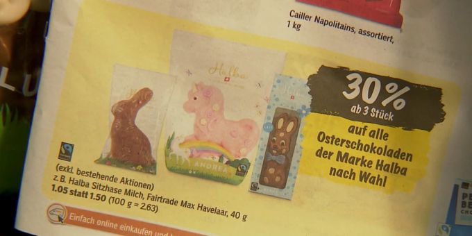 Bereits fünf Wochen vor Ostern kann man Osterschoggi zu Aktionspreisen kaufen. Coop Migros Osterhasen Rabatt