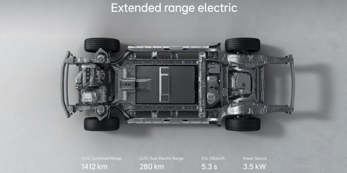 Effiziente Kombination: Die Systemreichweite beträgt mehr als 1400 km. Rein elektrisch sind 280 km möglich. Li Auto 9