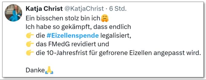 Nationalrätin Katja Christ (GLP/BS) freut sich über die angekündigte Gesetzesänderung. Katja Christ Fortpflanzungsmedizingesetz FMedG