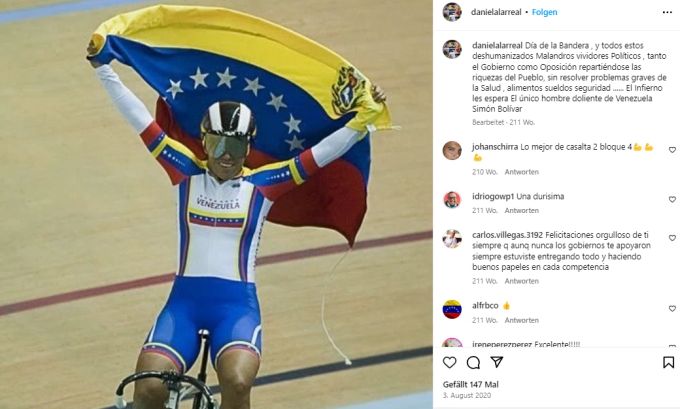Die Bahnradfahrerin lebte im Exil in Las Vegas. Daniela Larreal