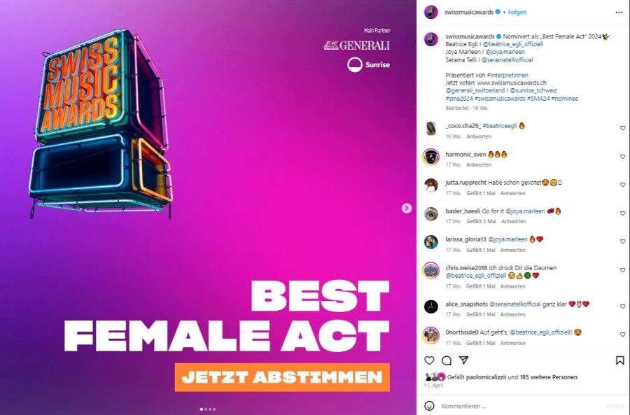 Zudem werden bei den SMAs ein «Best Male Act» und ein «Best Female Act» verliehen.