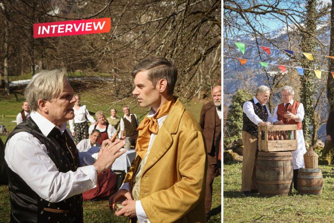 Die beiden Schauspieler Daniel Bill (l.) und Reto Stalder stehen als Peter Zybach und Karl-Wilhelm Brandmeier im Stück «Akte Zybach» gemeinsam auf der Bühne.
