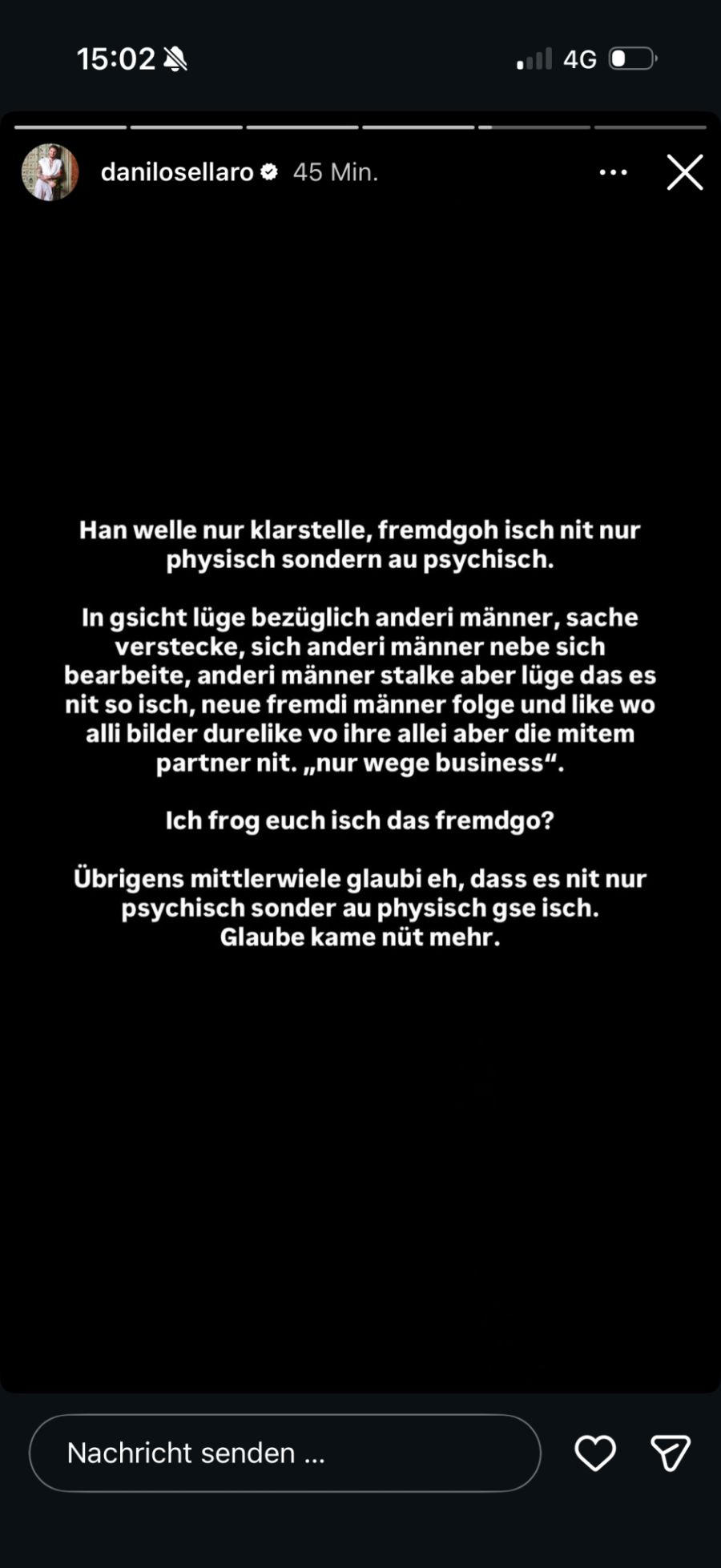 Danilo spricht in seiner Story von psychischem Fremdgehen.