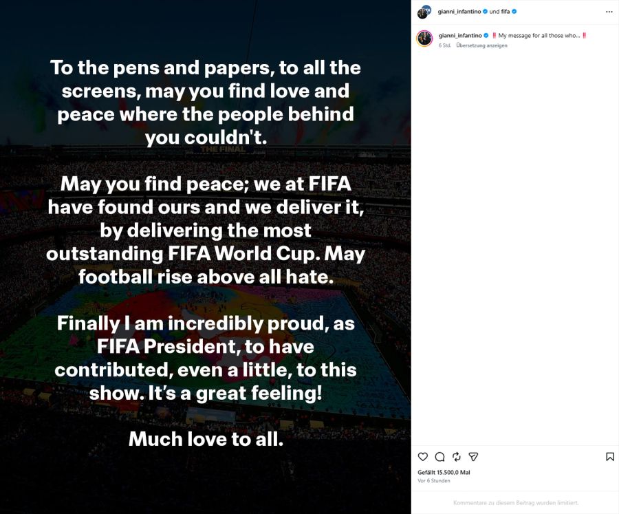Gianni Infantino auf Instagram.