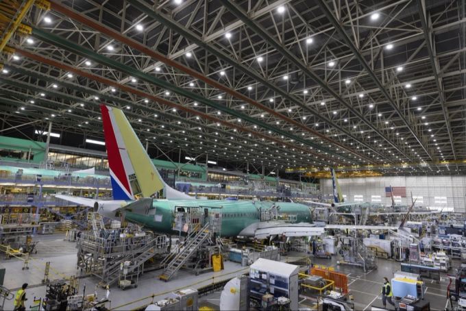 Eine Boeing 737 Max beim Zusammenbau im Werk. (Archivbild) boeing 737 max
