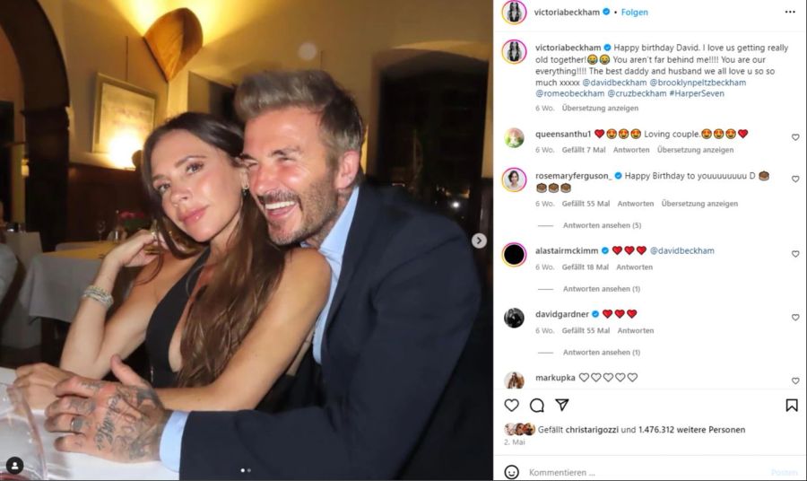 Im Mai teilte Victoria Beckham ein süsses Bild von ihrem Ehemann und sich zu Davids Geburtstag.