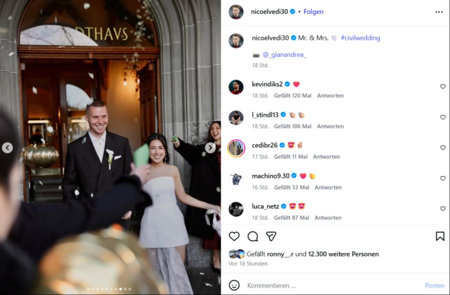 Aktuelle und ehemalige Teamkollegen gratulieren dem Paar in der Kommentarspalte.