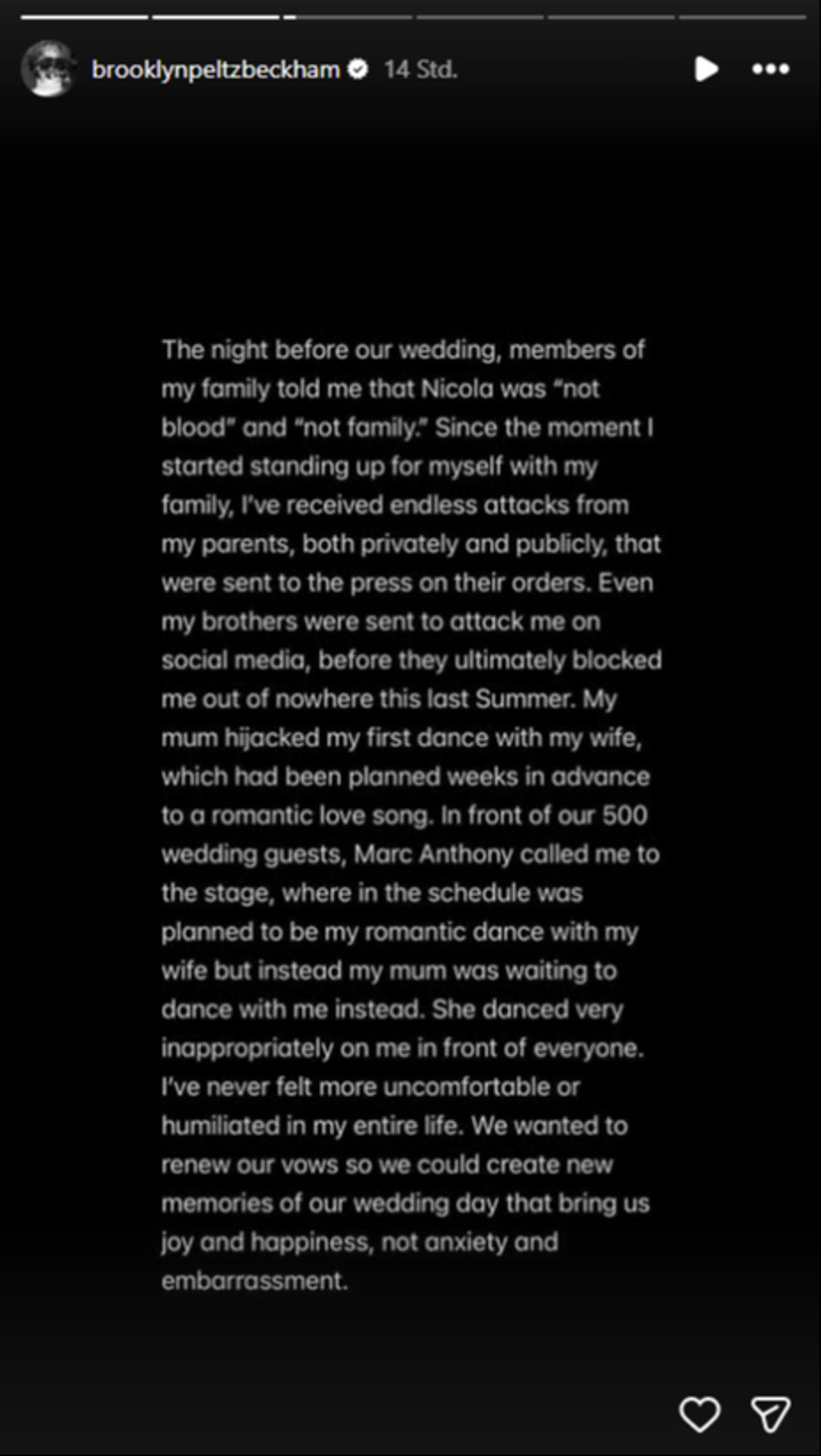 Brooklyn berichtet von seiner Hochzeit, bei welcher er sich gedemütigt gefühlt habe.