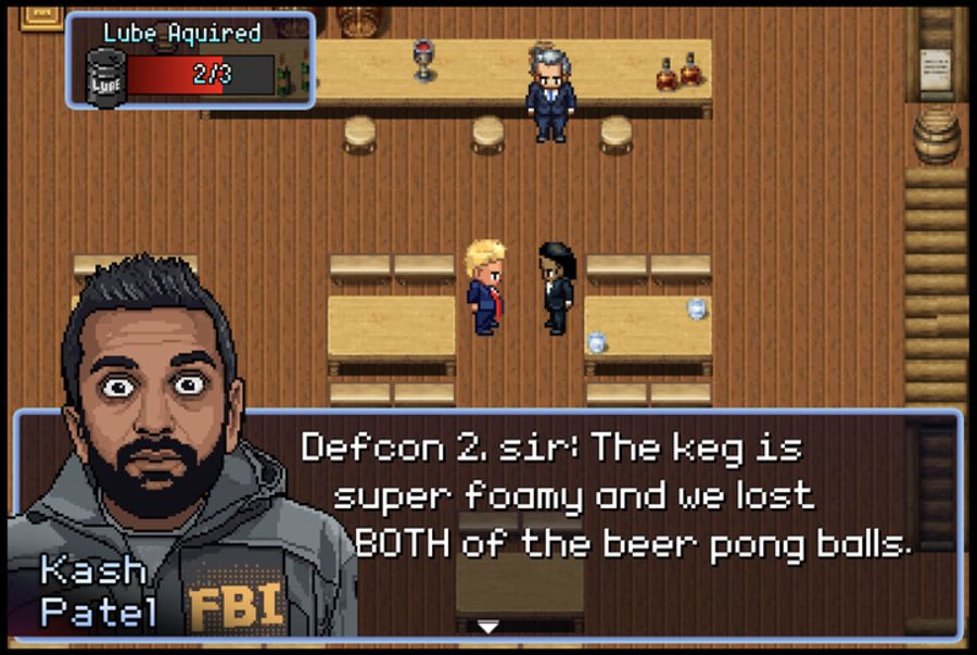 FBI-Direktor Kash Patels angebliche Trinkfreude wird im neuen Arcade-Spiel am Kriegsdenkmal in Washington thematisiert.