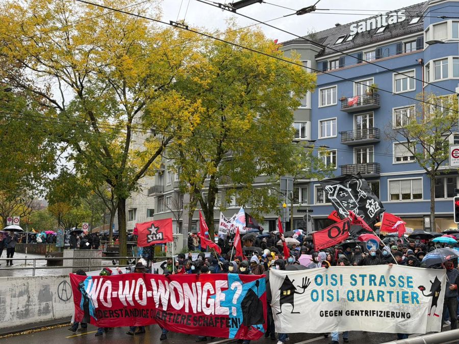 Die unbewilligte Wohndemo verläuft bisher friedlich.