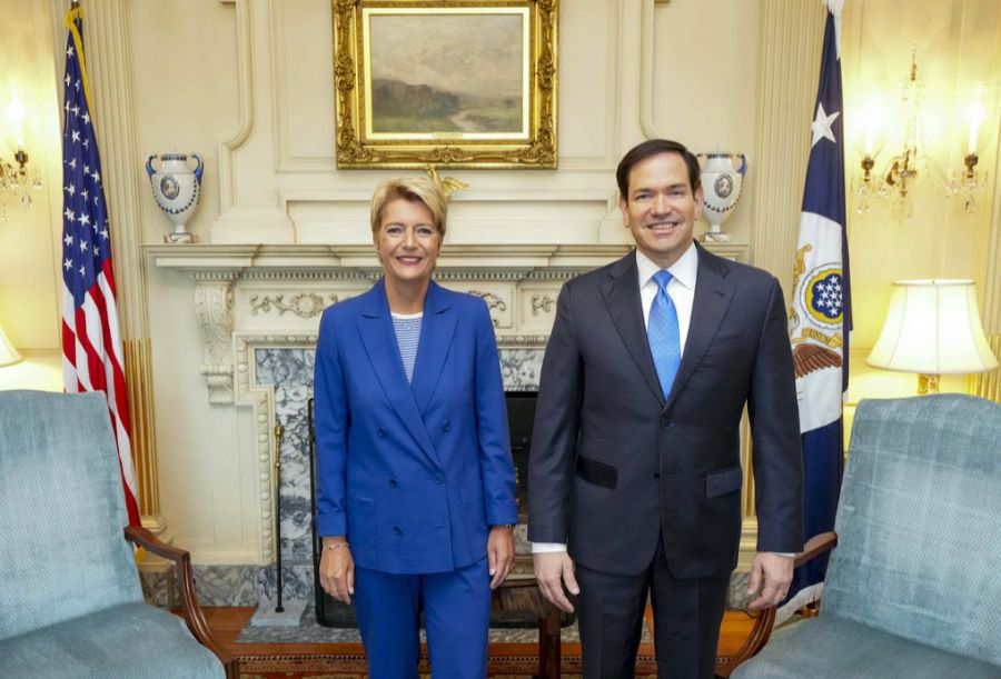 Daran änderte auch der Besuch von Bundespräsidentin Karin Keller-Sutter in Washington nicht. Hier mit US-Aussenminister Marco Rubio.
