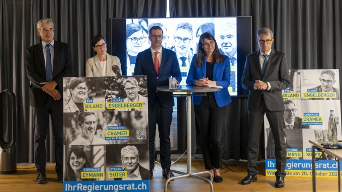 Bei einer Medienkonferenz stellten sich die fünf bürgerlichen Kandidatinnen und Kandidaten den Fragen der Medien. basel wahlen