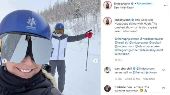Lindsey Vonn und Hugh Jackman waren zusammen auf der Piste unterwegs. hugh jackman