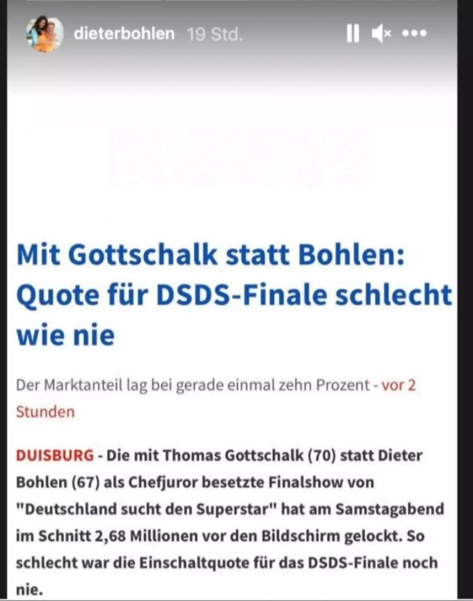 Dieter Bohlen macht sich lustig über die Gottschalk-Quoten. dieter bohlen