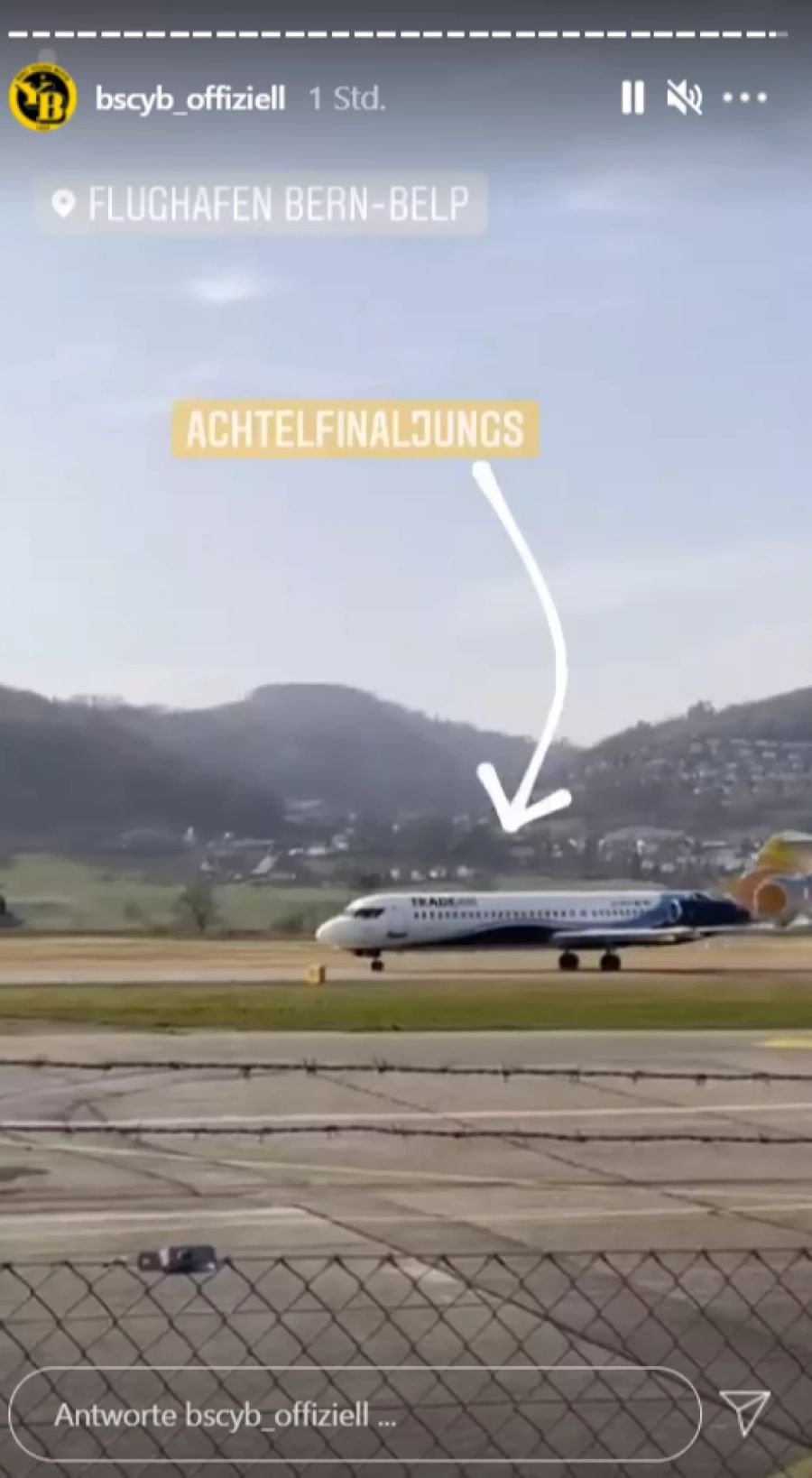 Der Flieger mit den YB-Spielern landet am Freitag-Nachmittag am Flughafen Belp.