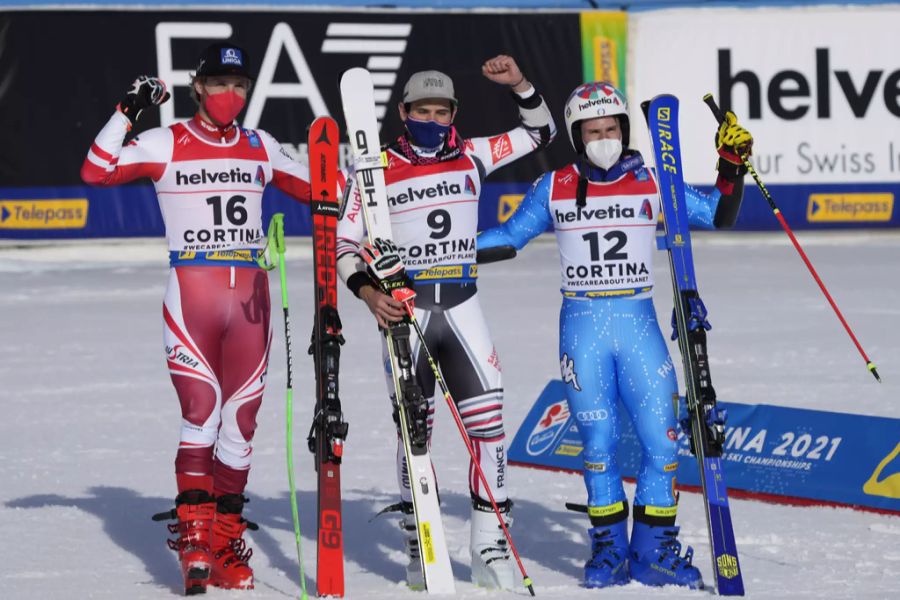 Mathieu Faivre (FRA) gewinnt vor De Aliprandini und Marco Schwarz aus Österreich.