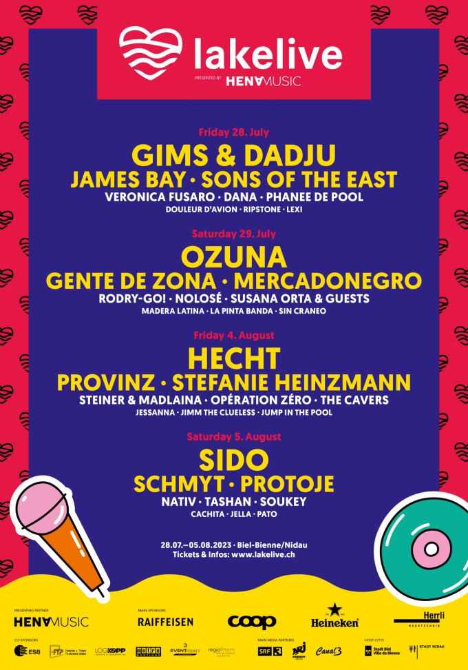 Das diesjährige Line-Up des Lakelive Festivals in Biel-Bienne/Nidau. Line-Up Lakelive Festival