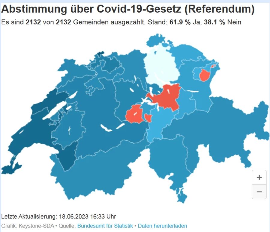 Kantons-Übersicht zur Abstimmung zum Covid-19-Gesetz.