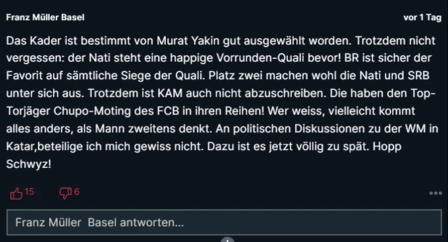 Wie weit schafft es die Schweizer Nati an der WM? Auch darüber wird in den Kommentaren spekuliert.