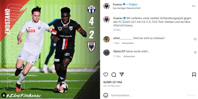Der FC Aarau zieht gegen die Nachwuchsmannschaft des FC Zürich den Kürzeren. FC Aarau