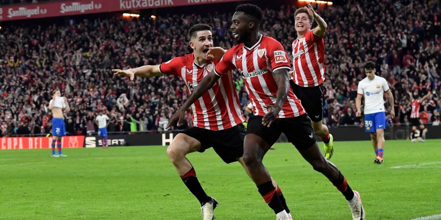 Inaki Williams (vorne) von Athletic Bilbao schoss im Pokalspiel gegen den FC Barcelona ein Tor und bereite eines vor.