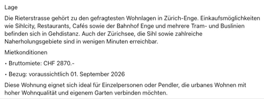 Doch beim Bruttomietzins müssen selbst Zürcher leer schlucken: 2870 Franken werden monatlich verlangt.