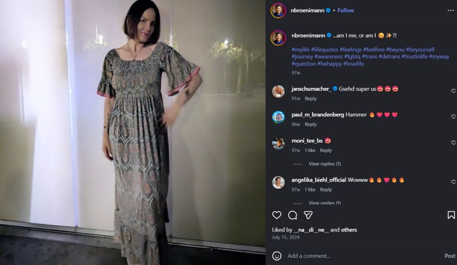 Sommer 2024, kurz vor der Wende: Mit dem Hashtag «#detrans» begann Brönimann seinen langen Abschied von Nadia anzudeuten.
