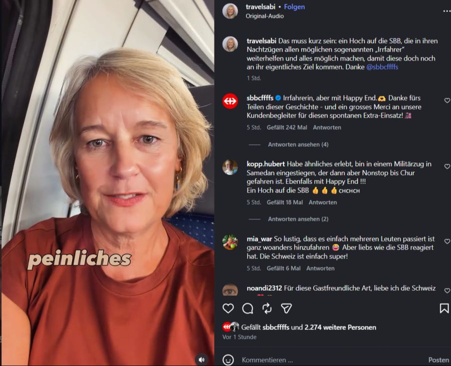 Eine SBB-Reisende teilt ihre «Irrfahrt» in einem Instagram-Video.