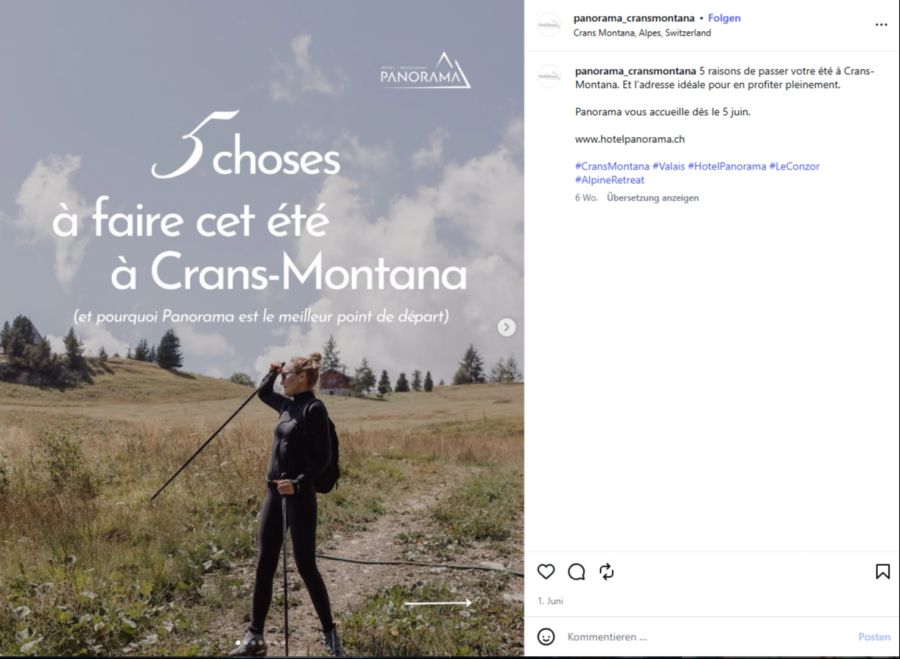 Auf Instagram wird wieder offensiv für die Region Crans-Montana wieder geworben.